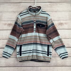 Cinch Striped Fleece 1/4 Zip Pullover Jacket Womens XXL Blue Brown White